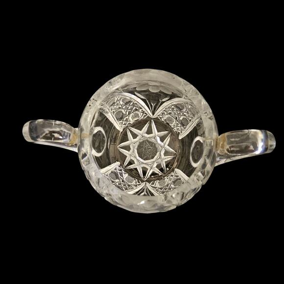 VTG ABP American Brilliant Cut Glass Sugar Bowl – Daisy Pattern, Double Handle - Picture 3 of 4